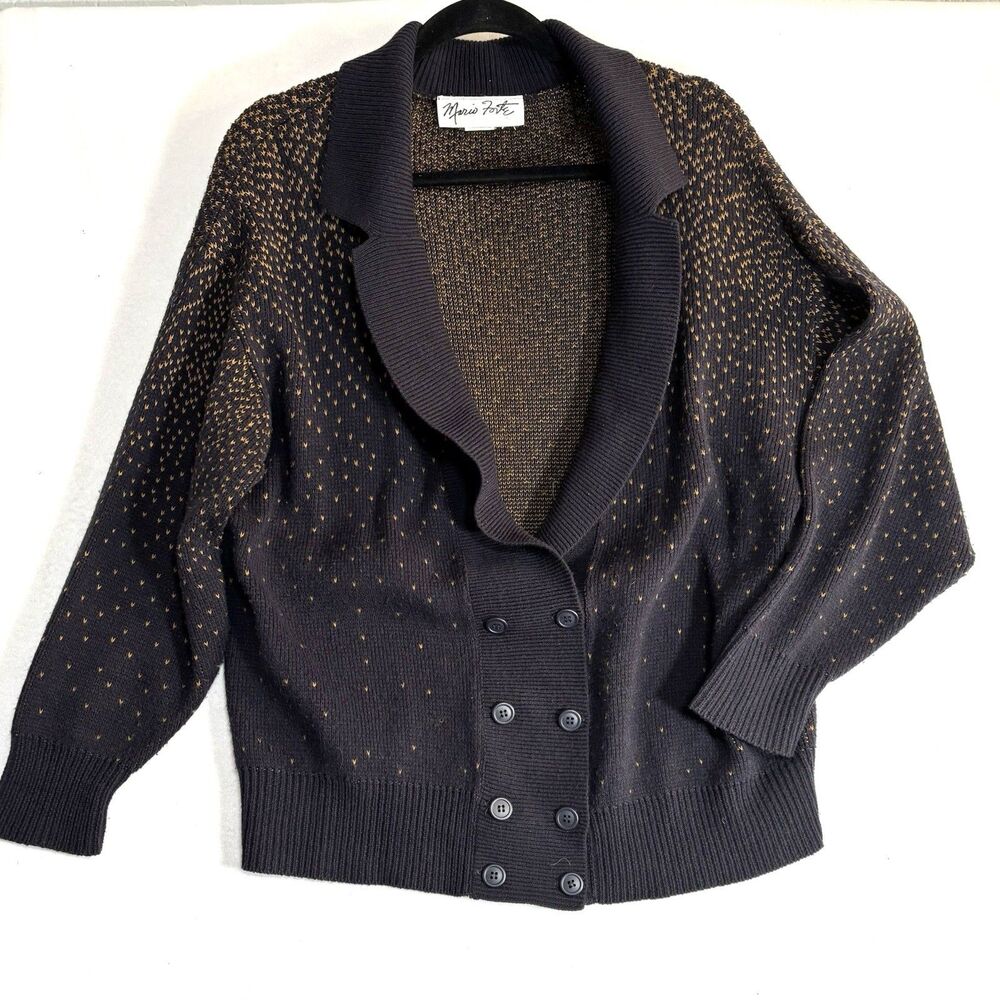 Vintage MARIO FORTE Cardigan Wool Blend Double Breasted Black Sweater